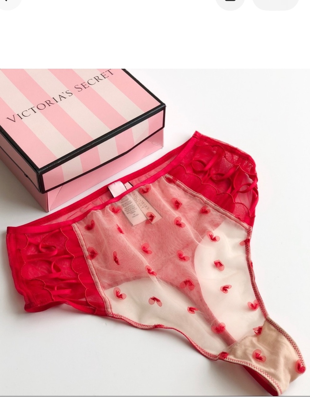 Victoria's Secret Sheer Red & Pink Heart Embroidered Panties
